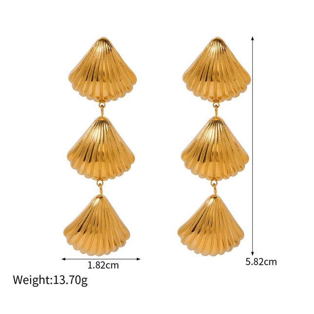 Gold Plated Stainless Steel Geometric Shell Earrings for Women