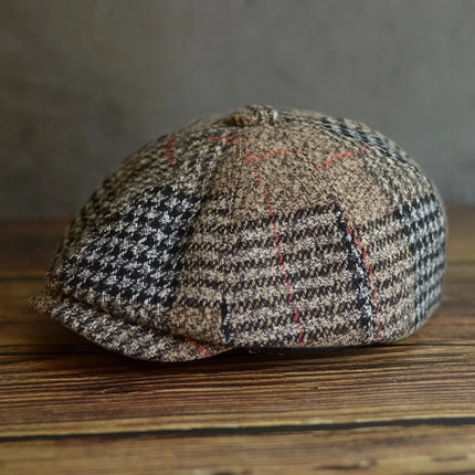 Casquette gavroche classique en laine mélangée pour hommes et femmes - Casquette plate à carreaux rétro