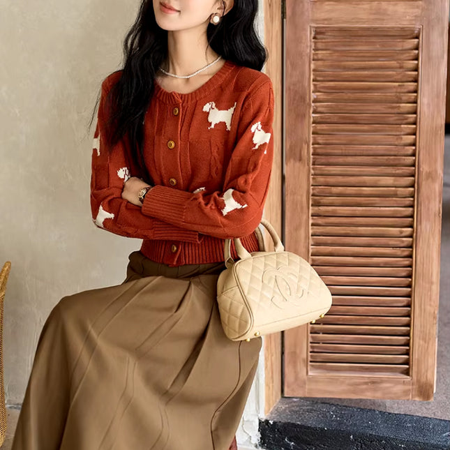 Cárdigan informal de punto con estampado de perro