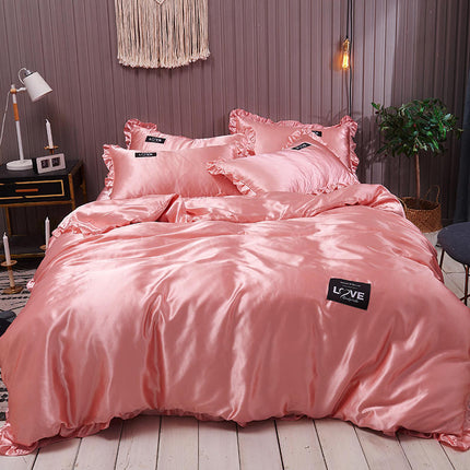 Pure Color Washed Silk Bed Sheet Ice Silk Four-piece Bed Sheet Duvet Cover - Wnkrs