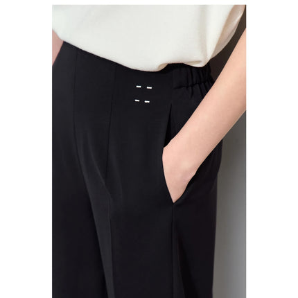 Pantalon droit tissé minimaliste pour femme avec broderie