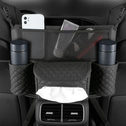 Luxurious Leather Car Seat Storage Bag with Drink Holders - Wnkrs