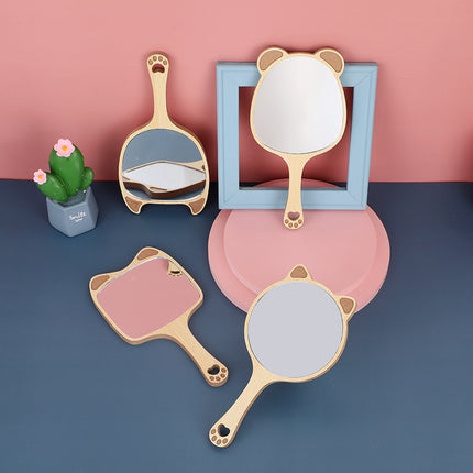 Charmant miroir de maquillage à main en bois avec un joli motif d'oreille de chat