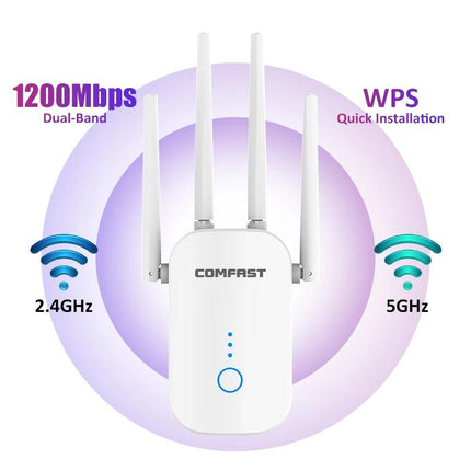 Repetidor inalámbrico de 2,4 GHz y 5 GHz con 4 antenas y extensor WiFi de banda dual de 1200 Mbps