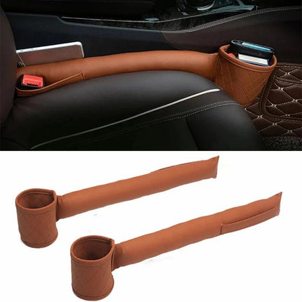 Luxe PU Leather Car Seat Gap Organizer with Drink Holder - Wnkrs