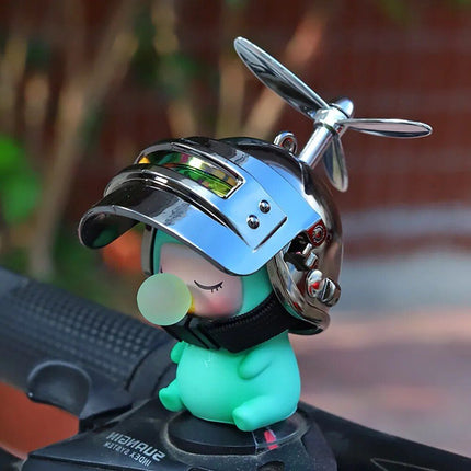 Cute Cartoon Motorcycle Bicycle Ornament with Helmet & Propeller - Wnkrs