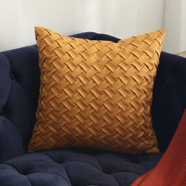 Funda de cojín de gamuza sintética de color amarillo, marrón y rojo oscuro