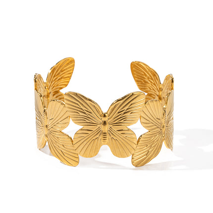 Pulsera de mariposa de acero inoxidable bañada en oro