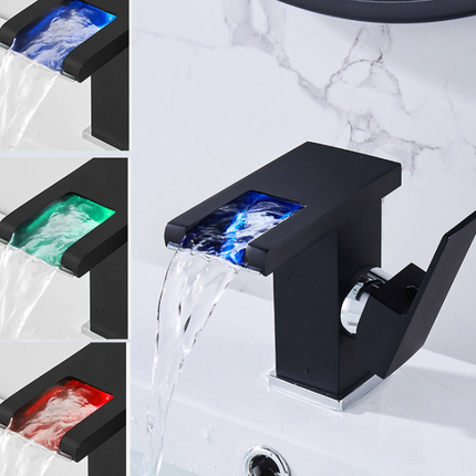 Luminous waterfall faucet in bathroom washbasin - Wnkrs