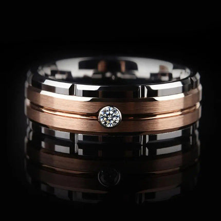 Men's Tungsten Carbide 8mm Wedding Band with Brown and White Zircon - Wnkrs