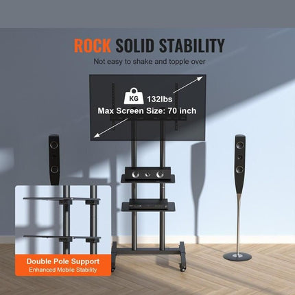 Adjustable Mobile TV Stand with Wheels & Dual Trays - Wnkrs