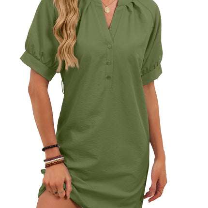 Women's Solid-Color Casual V-Neck Lace-Up Dress