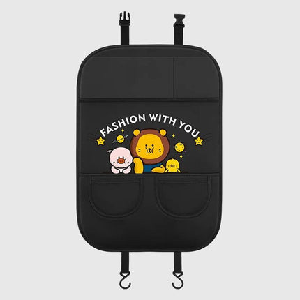 Car Seat Back Protector with Cartoon Design & Storage Pocket - Wnkrs