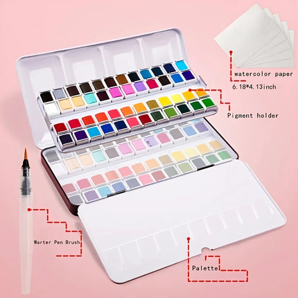 48 Colors Watercolor Paint Set with Water Brushes - Perfect for Artists & Beginners