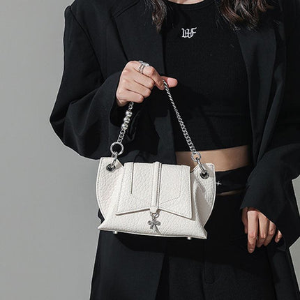 Bolso bandolera de alta gama con textura de mariposa blanca