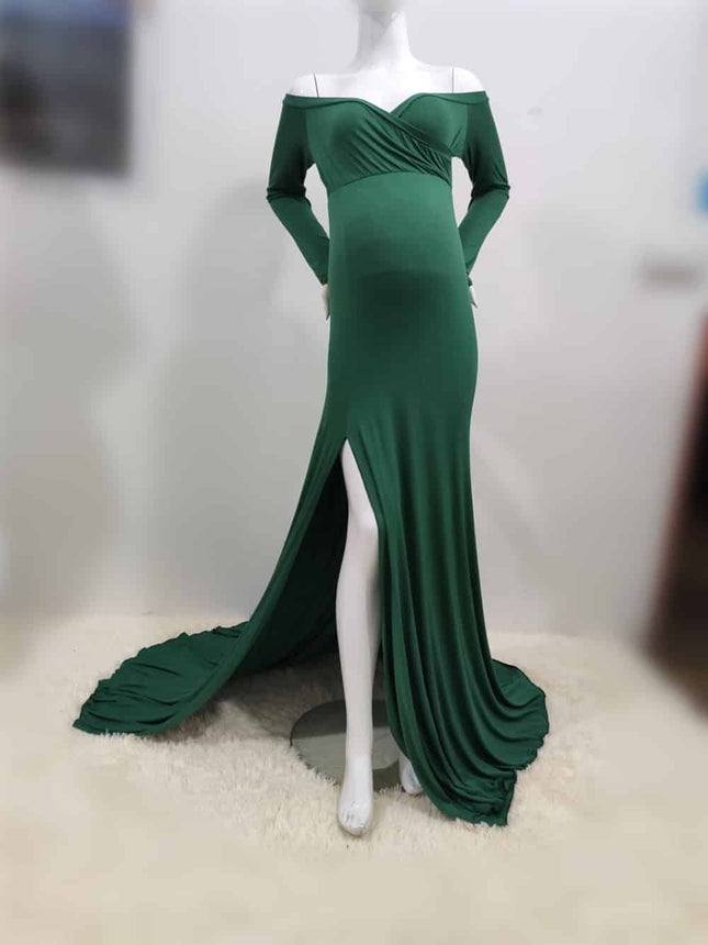 Elegant V-Neck Long Maternity Dress - Wnkrs