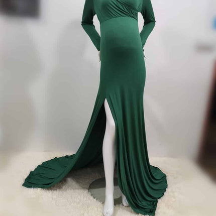 Elegant V-Neck Long Maternity Dress - Wnkrs