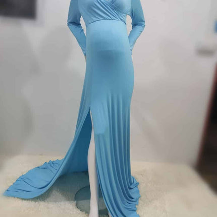 Elegant V-Neck Long Maternity Dress - Wnkrs