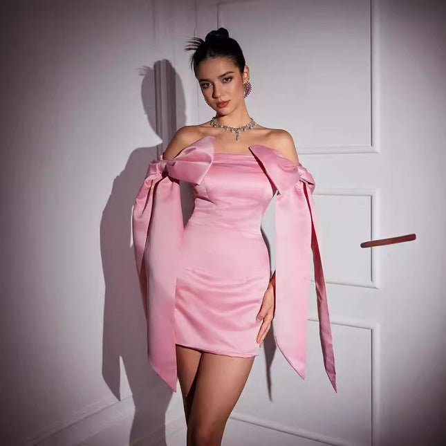 Robe en satin à nœud personnalisé pour femme