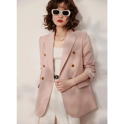 Blazer cruzado rosa primaveral para mujer: chaqueta de traje de oficina elegante