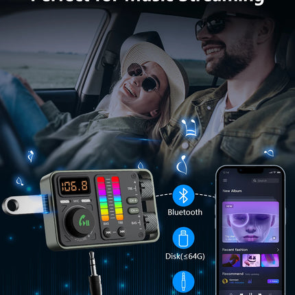 Transmetteur FM Bluetooth 5.3 et lecteur de musique Hi-Fi avec chargeur de voiture rapide PD20W