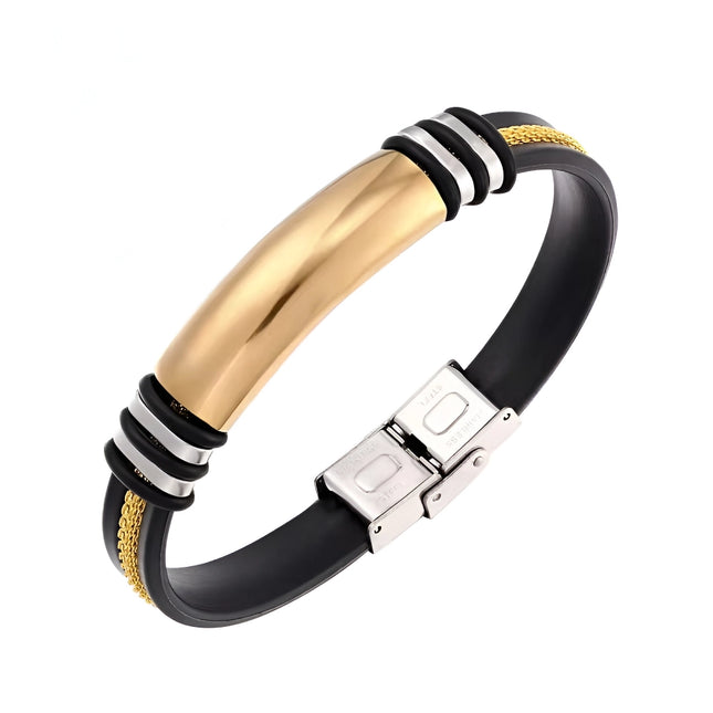 Pulsera elegante de acero inoxidable y silicona con diseño de timón acanalado para hombre