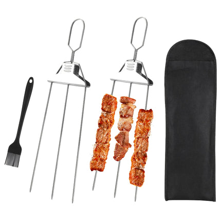 Brochetas para barbacoa de acero inoxidable de 3 piezas con cepillo de silicona