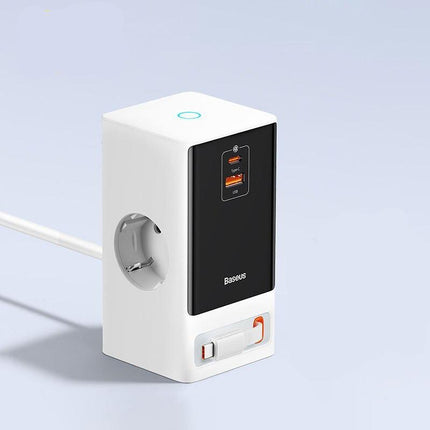 Chargeur rapide GaN 65 W avec multiprise de bureau numérique et contrôle intelligent