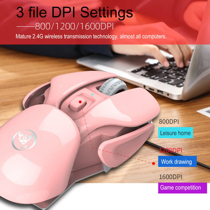 2.4G Wireless Rechargeable 4D Pink Mouse with Aluminum Alloy Shell, 1600dpi Adjustable for Office and Gaming