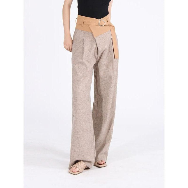 Pantalones de pierna ancha con bloques de color y cintura alta para mujer