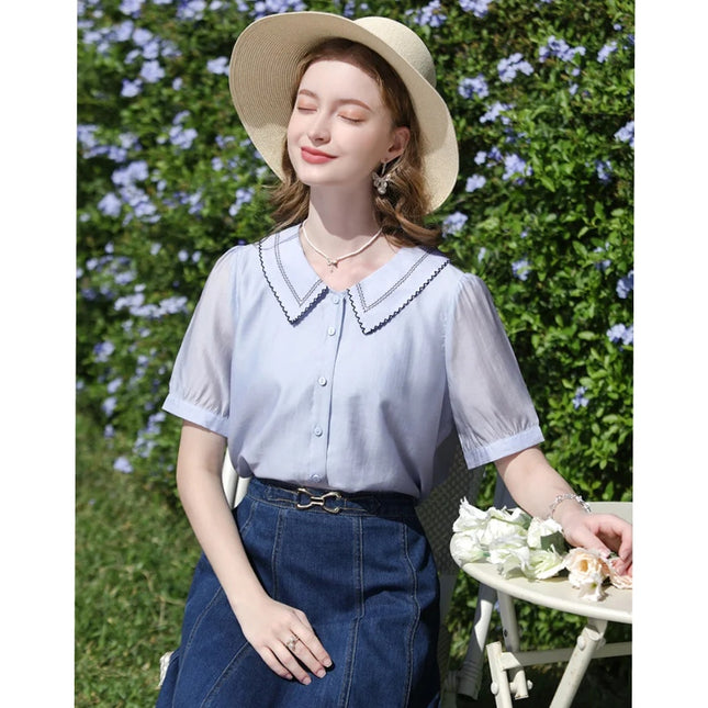 Chemisier à manches bouffantes avec broderie française pour femme