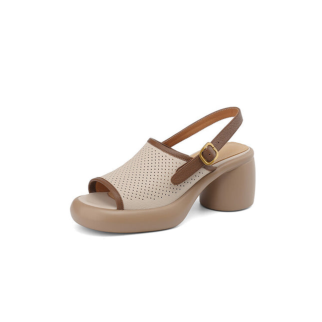 Sandalias de plataforma con tacón alto de piel de oveja y diseño calado