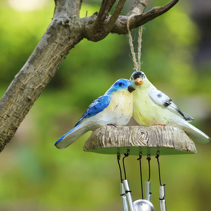 Encantador carillón de viento con pájaros de resina para decoración de interiores y exteriores