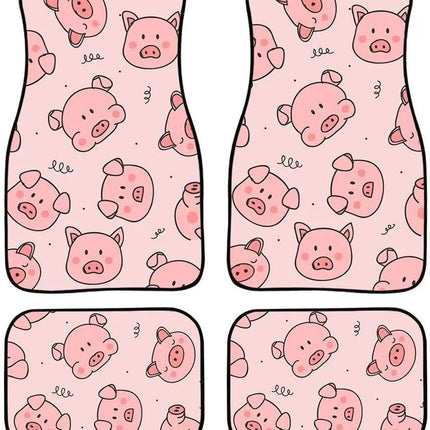 Cute Pink Pig Patterned Waterproof Rubber Car Floor Mats (Set of 4) - Wnkrs