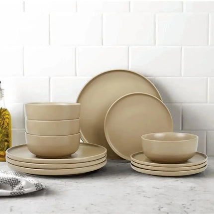 Brown Stoneware 12-Piece Dinnerware Set - Wnkrs