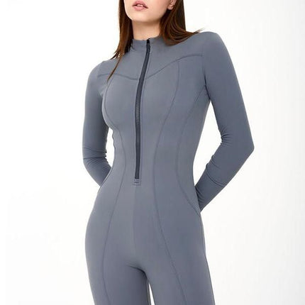Stylish Long Sleeve Jumpsuit for Women - Zipper O Neck Sporty Romper