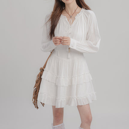 Robe nouée à pampilles blanche tendance pour femme