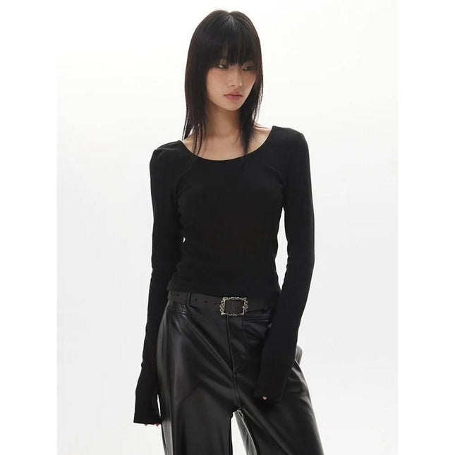Top ajustado elegante de manga larga sin espalda para mujer