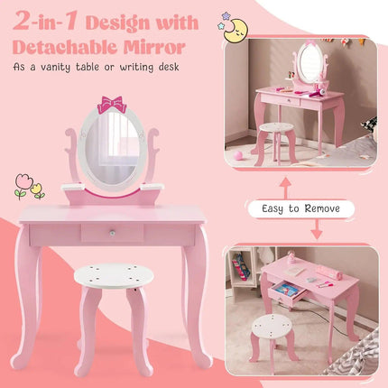 2-in-1 Kids Vanity Set with Rotating Mirror and Stool - Wnkrs