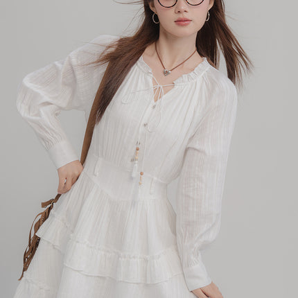 Robe nouée à pampilles blanche tendance pour femme