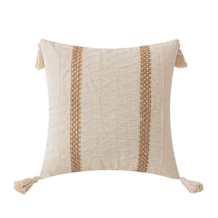 Boho Geometric Cotton and Linen Tassel Cushion Cover