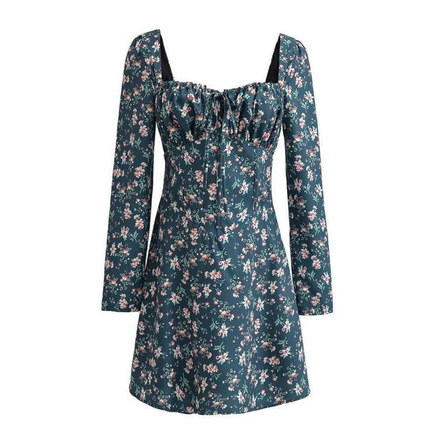 Elegante minivestido a cuadros con espalda descubierta, cuello cuadrado y detalle de cordones