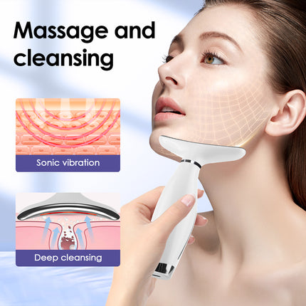 Dispositivo de estiramiento facial y de cuello con luz LED de 7 colores y masaje vibratorio: 7 modos, 3 niveles de intensidad