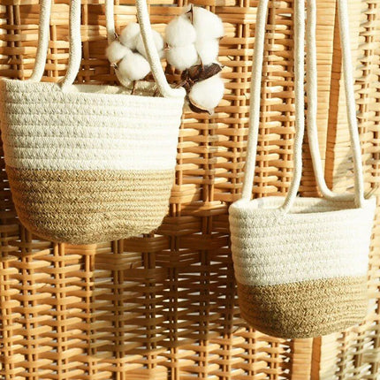 Eco-Friendly Handwoven Jute Cotton Macrame Hanging Planter Basket - Wnkrs