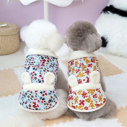 Parka en peluche florale pour chien avec de jolies oreilles