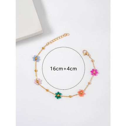 Pulsera de acero inoxidable con cuentas y flores de colores