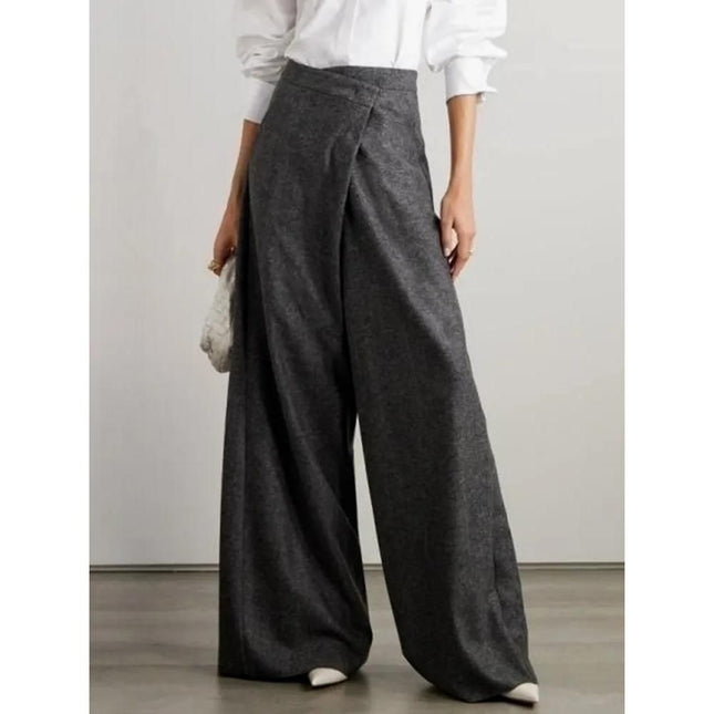 Pantalones anchos de lana con cintura alta y elegantes para mujer
