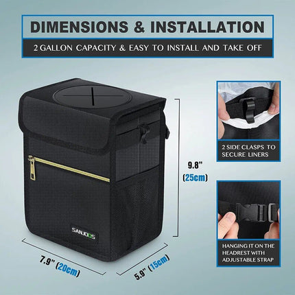 Waterproof Car Trash Bin with Multi-Functional Storage - Wnkrs