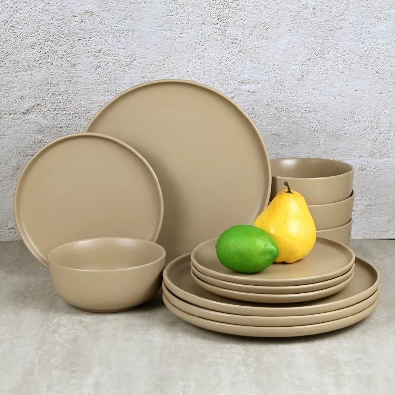 Brown Stoneware 12-Piece Dinnerware Set