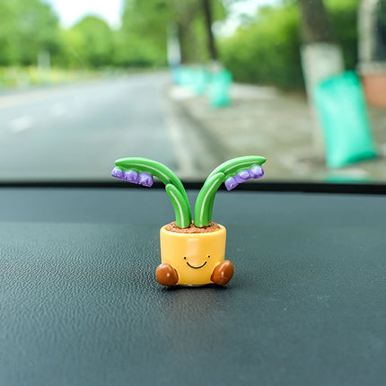 Bonita maceta decorativa para coche: adorno de planta con dibujos animados